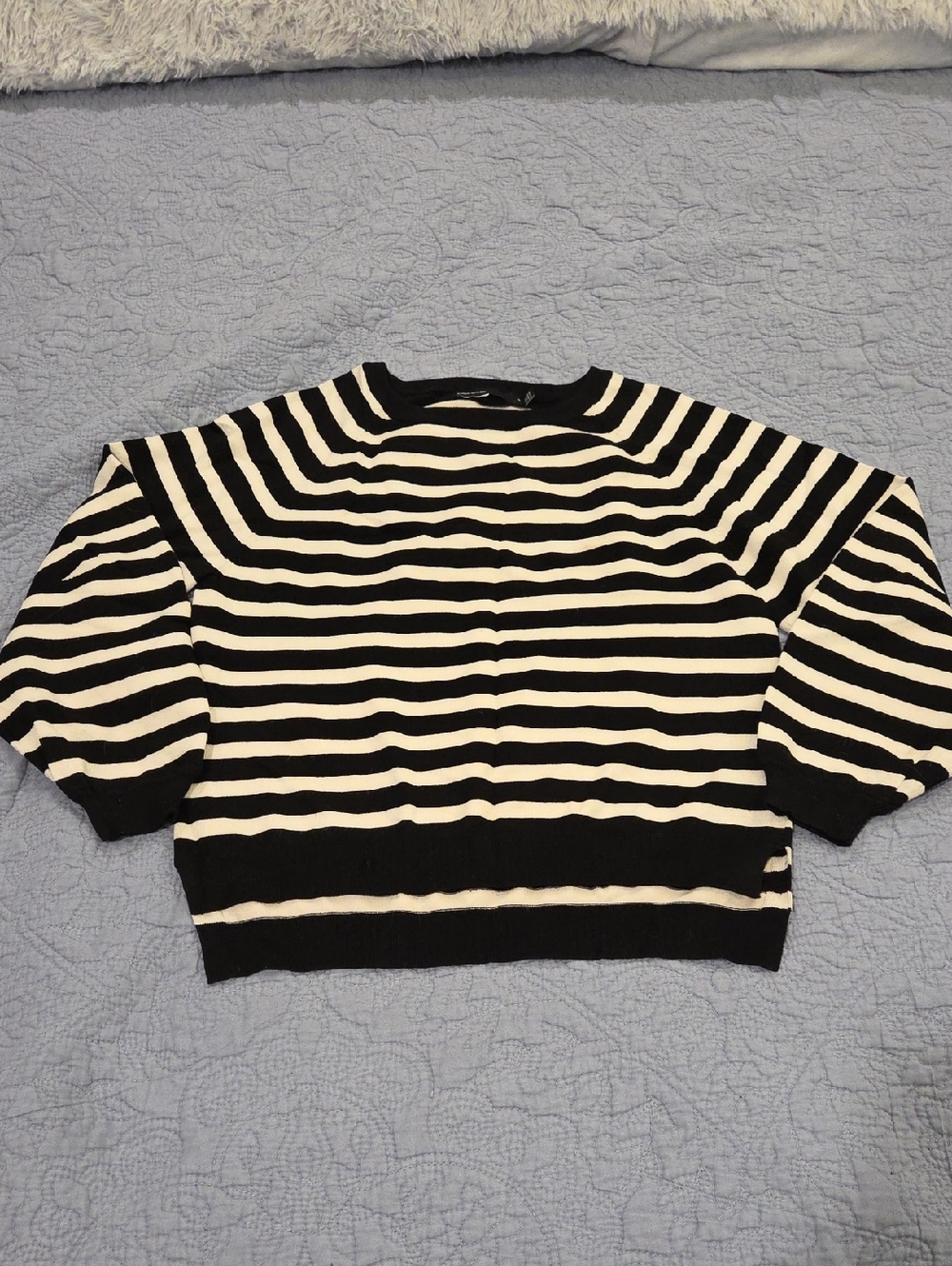 Karen Millen Black and White Striped Crewneck Sweater Size S!